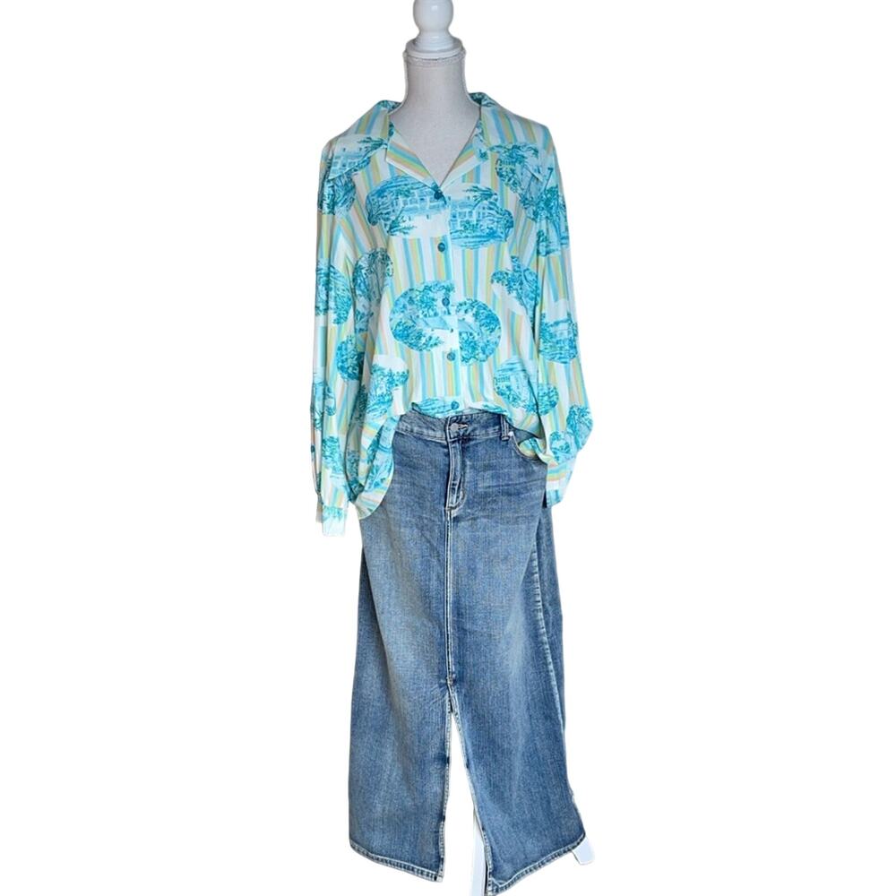 Vintage Toni Todd 1960s Button Down Peasant Bubble Sleeve Shirt Retro INVR4